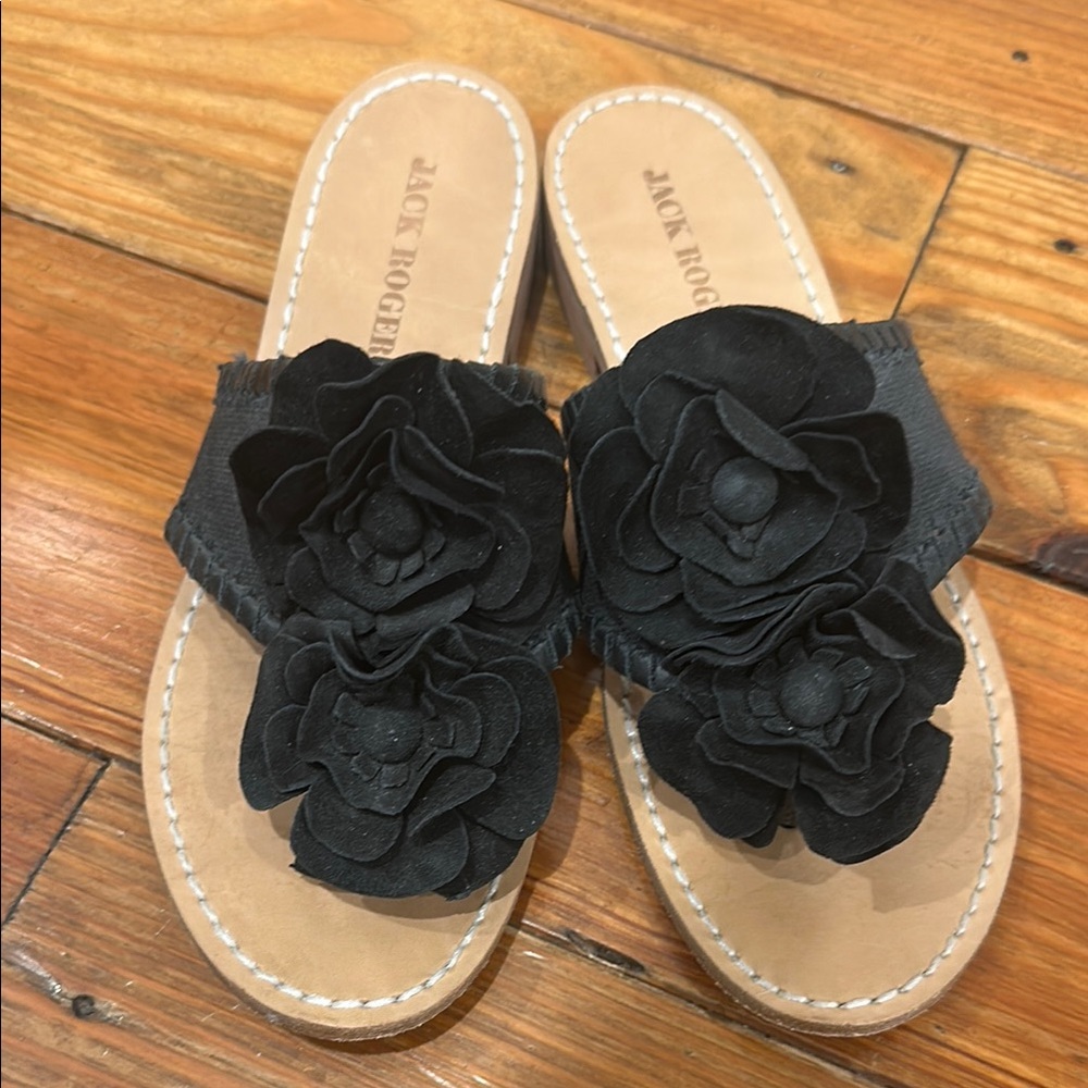 Jack Rogers Black Floral Sandals Elegant Slide